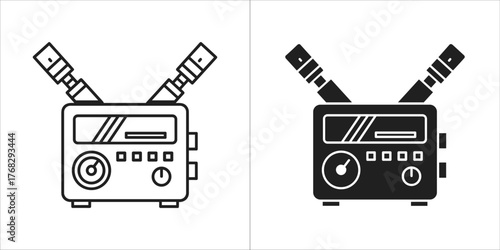 Radio transceiver icon, communication device symbol, two way radio