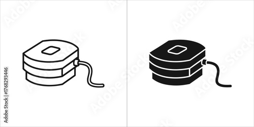 Two icons of a spool of thread, one outline and one filled