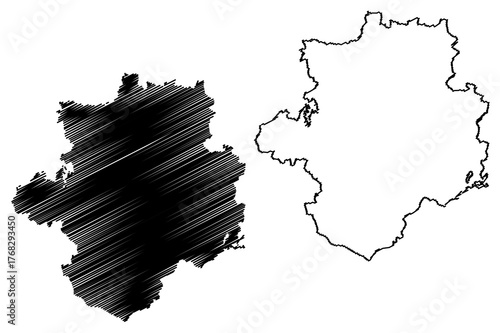 Balod district (Chhattisgarh State, Durg division, Republic of India) map vector illustration, scribble sketch Balod map