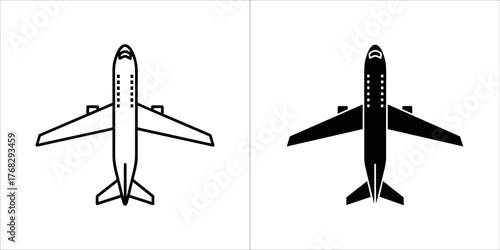 Two icons of an airplane, one outline and one filled