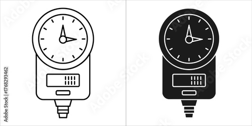 Black and white line icon representing a cursor clicking a glowing button or touch screen element isolated on