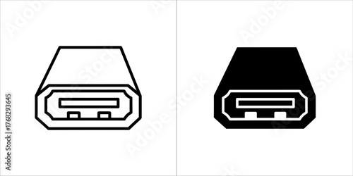 Usb type c connector icon, black and white