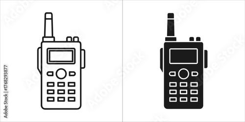 Two icons of a walkietalkie, one outlined and one filled