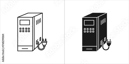 Outline and filled black icon of a power supply unit