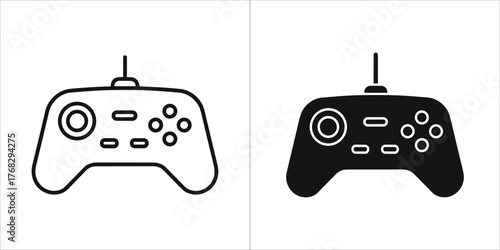 Two video game controller icons, one outline and one filled