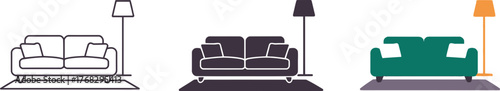 Sofa and Floor Lamp Illustration Set for Interior Design and Home Furnishing Concepts