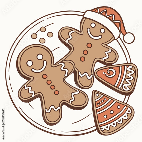 Gingerbread cookies with santa hat on a plate