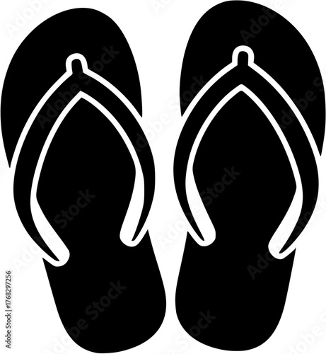 Black and white flip flops icon on white background. Clipart image isolated on background.
