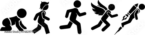 Crawl Walk Run Fly pictogram icon set. Clipart image isolated on white background
