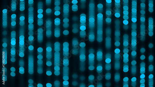 Beautiful blurred applied from softy dark blue bokeh of LED lighting screen on stage. Background for digital data transformation or Sci-Fi mystery concept. 16:9 format.