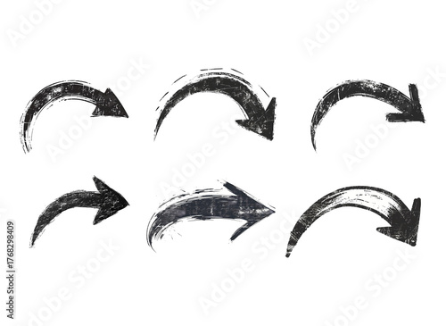 Versatile set of rough grunge arrows, hand-drawn with a brushstroke effect for various graphic designs