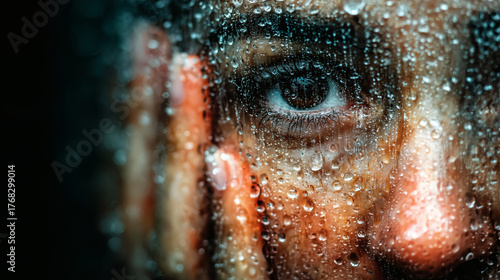 Raindrops on Reflective Face