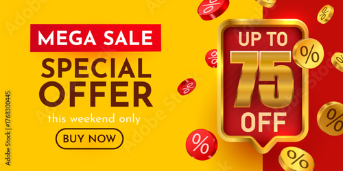 Mega Sale Special Offer banner with up to 75 discount. Perfect for marketing and promotion. Vector illustration.