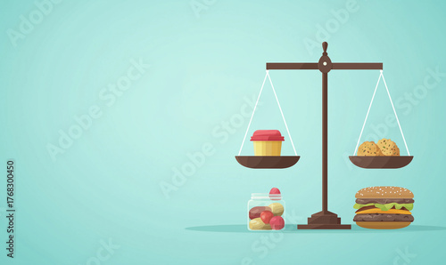 Wallpaper Mural Balancing healthy choices kitchen illustration minimalist eye-level nutrition awareness Torontodigital.ca