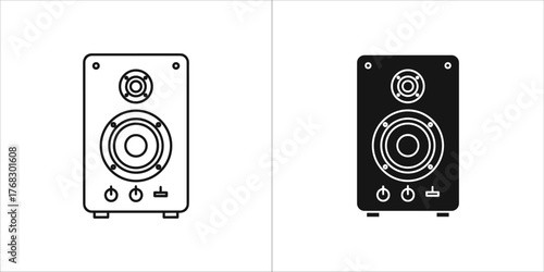 Two speaker icons, one outline and one solid black, on a