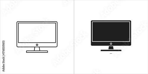Two monitor icons, one outline and one solid black, on a