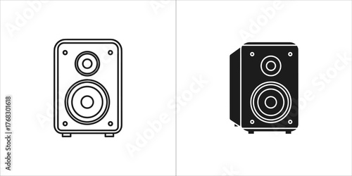 Two speaker icons, one outline and one solid black, on a