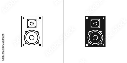 Two speaker icons, one outlined and one solid black
