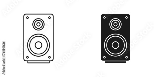 Two icons of a speaker, one outline and one filled