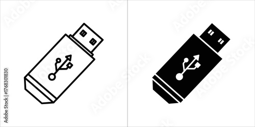 Usb flash drive icon, black and white outline