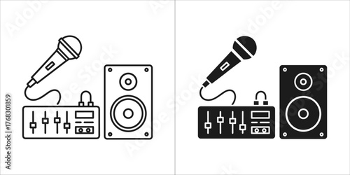 Microphone, audio mixer, and speaker icons