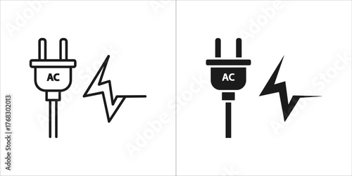 Two ac power plug icons, one outline and one filled black