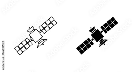 Outline and filled black icon of a satellite