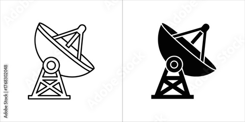 Satellite dish icon, communication antenna illustration