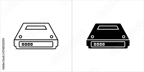 Two icons of a router or modem, one outlined and one solid black