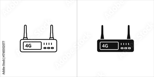 Two icons of a 4g router, one outline and one solid