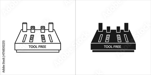 Two icons of a toolfree audio mixer, one outline and one filled