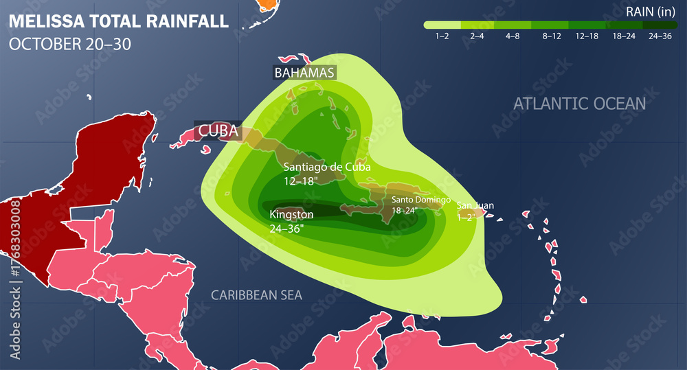 Canvas Print Hurricane Melissa Rainfall Map