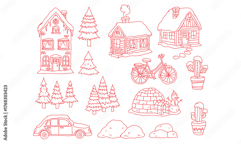 Fototapeta premium Winter Holiday Doodle Clipart Bundle | Christmas Hand Drawn Vector Illustrations