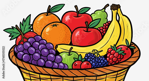 Colorful Assortment of Fresh Fruits in a Woven Basket.