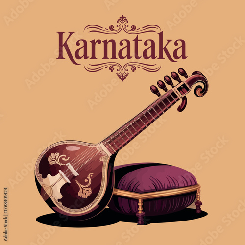 Karnataka Traditional Music Instrument Illustration with Veena
