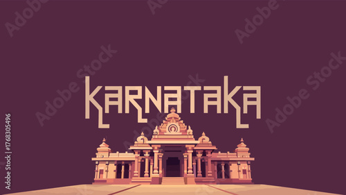 Karnataka Heritage Temple Illustration with Intricate Architecture