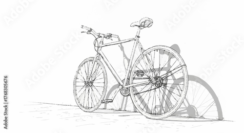 Detailed Hand Drawn Sketch of a Classic Bicycle Leaning Against a Wall.