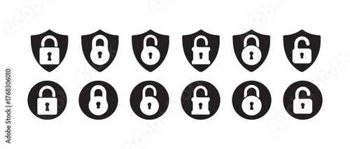 Locks icons set, Padlock symbol,  Locked and unlocked vector icon set, Lock symbol isolated on white background, Vector illustration EPS 10.