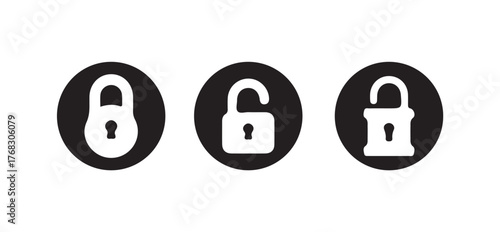 Locks icons set, Padlock symbol, Set of Silhouette of locked and unlocked padlock, Flat design, Vector illustration EPS 10.