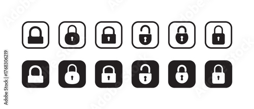 Locks icons set, Padlock symbol,  Locked and unlocked vector icon set, Lock symbol isolated on white background, Vector illustration EPS 10.