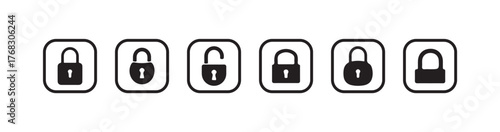 Lock and unlock padlock icon, Lock and unlock icon set, security and privacy icon collection, digital safety symbol, Vector illustration EPS 10.