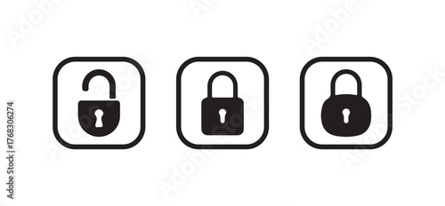 Lock and unlock padlock icon, Lock and unlock icon set, security and privacy icon collection, digital safety symbol, Vector illustration EPS 10.