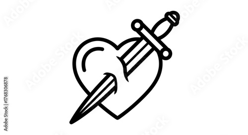 Minimalistic heart pierced by sword vector graphic, conveying betrayal and heartbreak concept