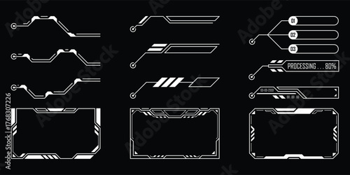 Sci-fi futuristic HUD dashboard display virtual reality technology screen. User Interface set. Statistics, Data information infographic. Vector graphic