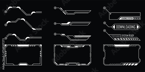 Sci-fi futuristic HUD dashboard display virtual reality technology screen. User Interface set. Statistics, Data information infographic. Vector graphic