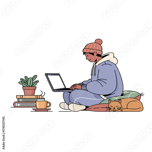 Freelancer Working with Laptop Illustration