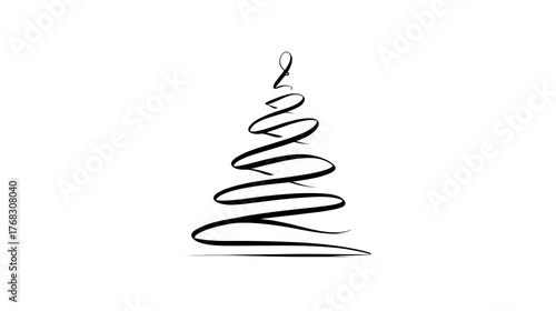 A minimalist vector icon of a Christmas tree, formed by a single continuous line. Sleek, abstract, isolated on white background.