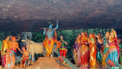 Hindu Devotees Performing Ritual near Govardhan Hill in Mathura