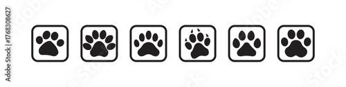 Animal Paw Print icon set, paw print silhouette icon, cat paw print,  cat walk foot print, Paw icon logo in collection, Vector illustration EPS 10.