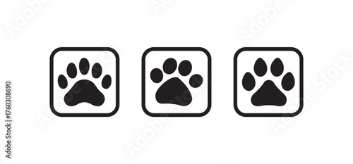 Paw print icon set, dog cat pet animal vector sign,  footprints Pet paw, print dog cat icon, Vector illustration EPS 10.